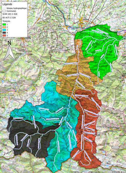 Découpage du bassin versant de la Neste en fonction des tronçons