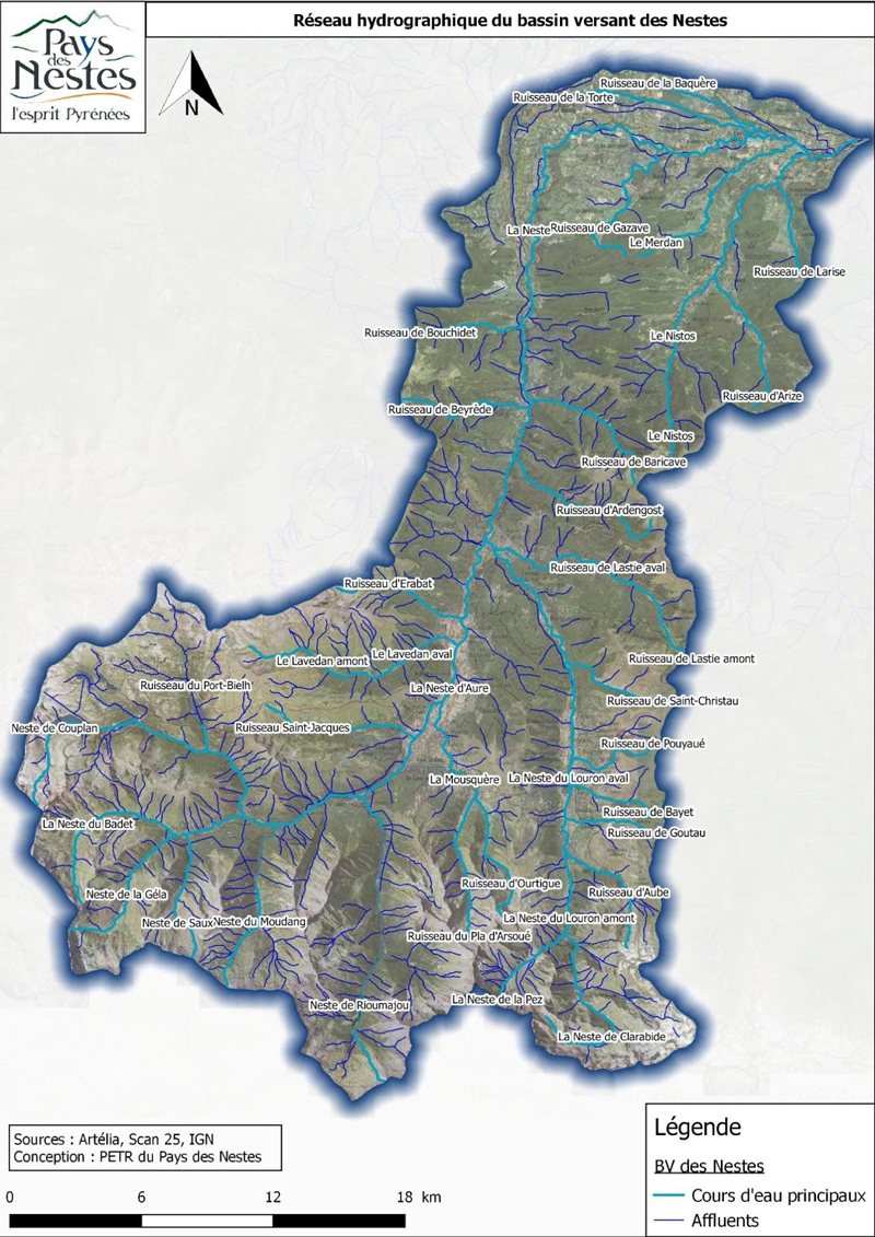 Le réseau hydrographique du bassin versant de la Neste